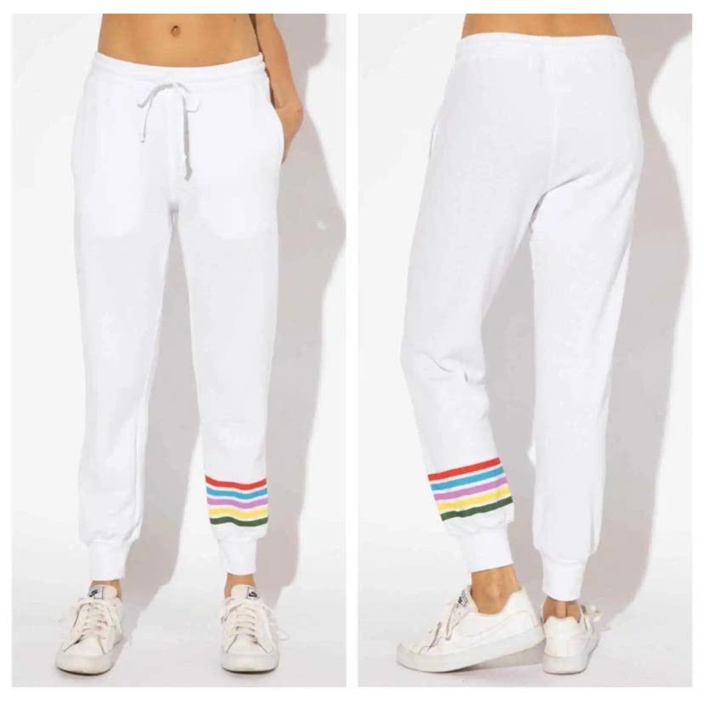 SUB_URBAN RIOT Sweatpants in White with Laguna Rainbow Stripe on Leg XL